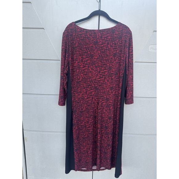 Ralph Lauren Sheath Dress SZ 20W Red Black Print Jersey Knit Ruched Gathered - Picture 6 of 11